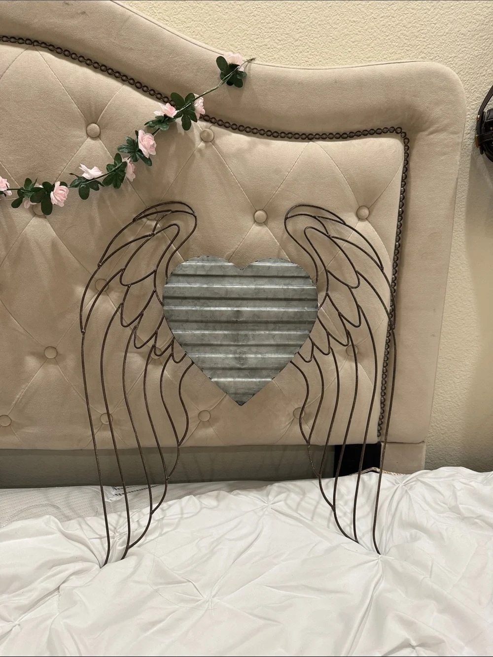 Anthropologie Brown Wire Angel Wings with Silver Corrugated Heart